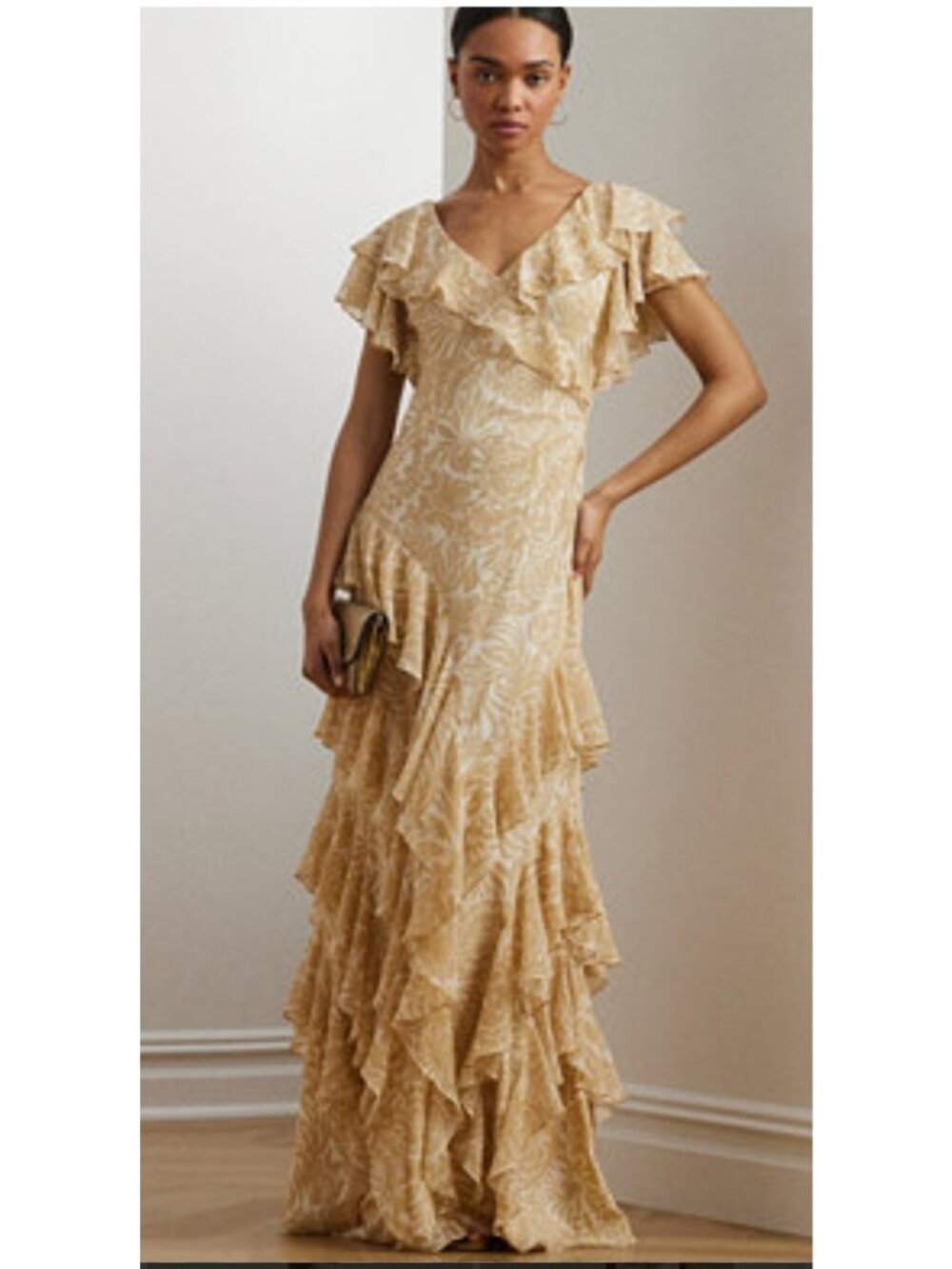 Lauren Ralph Lauren Women's Size 8 Floral Ruffle Tiered Georgette Maxi Gown NEW